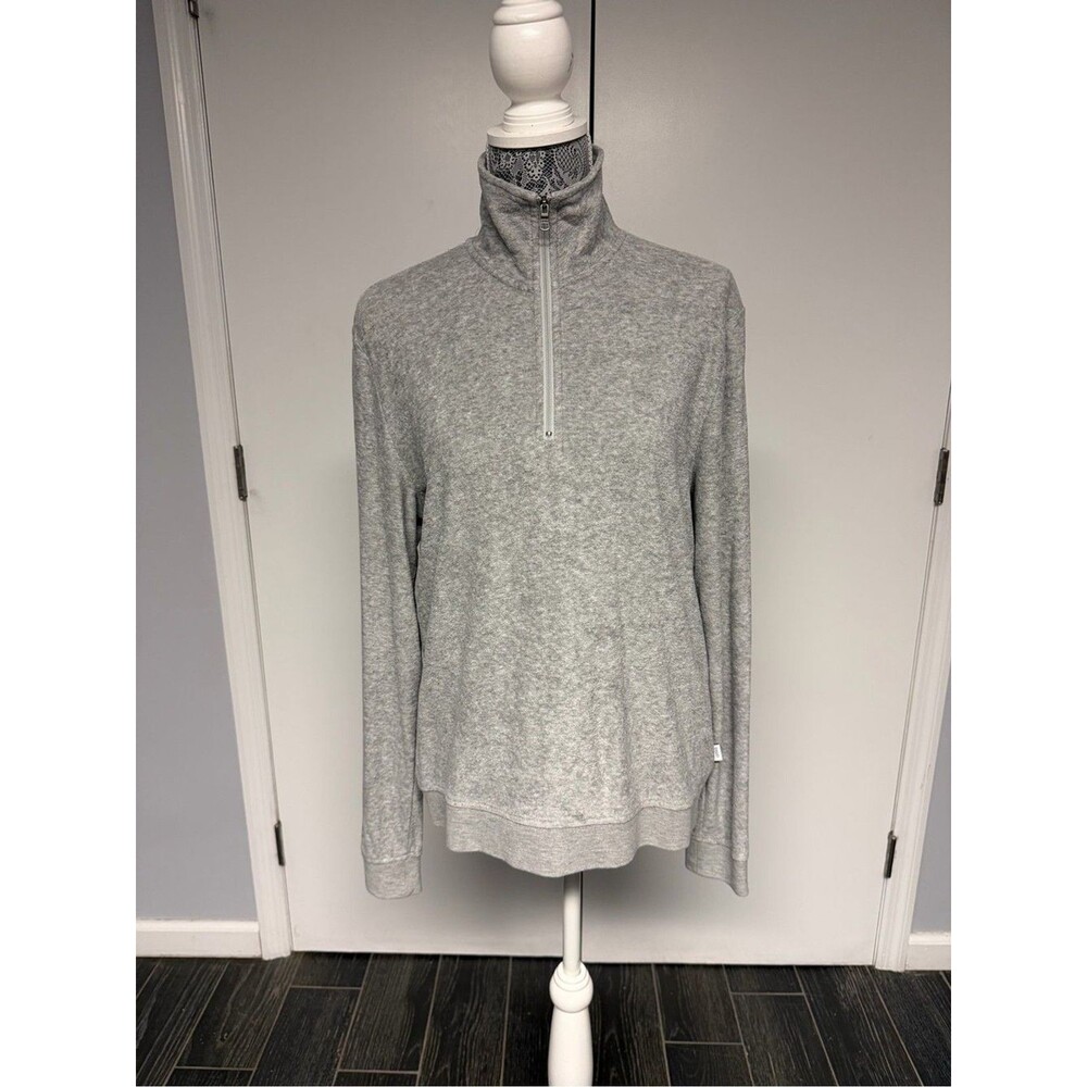 Onia Heather Gray Plush Towel Terry Quarter-Zip
